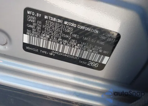 2017 Mitsubishi Outlander Es from USA, damaged, VIN JA4AD2A34HZ030357